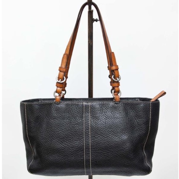 SOLD COACH Chelsea black leather shoulder bag with brown leather straps F10892 - Picture 7 of 10